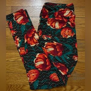 LuLaRoe Leggings Black, Orange, Cream, Green, Floral, size OS